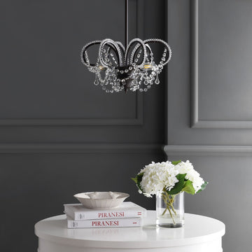 Caroline 16" Metal/Crystal LED Adjustable Chandelier - JONATHAN Y